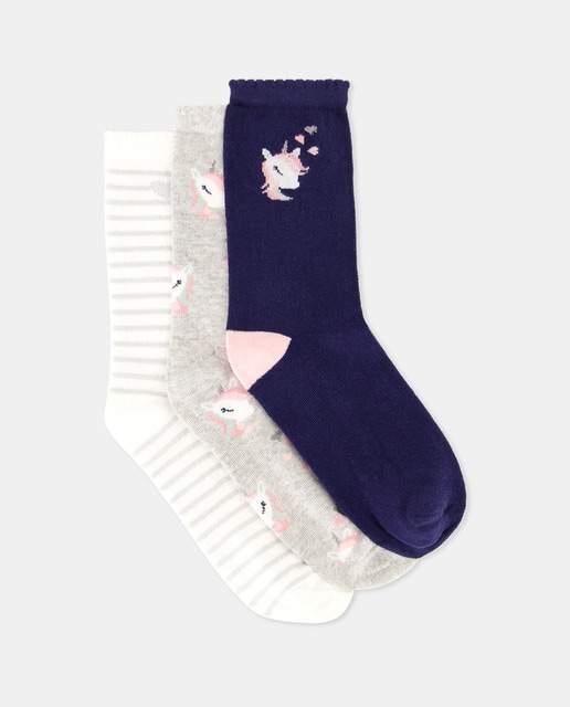 Imagen 0 de Pack de 3 calcetines con estampado unicornio de niña