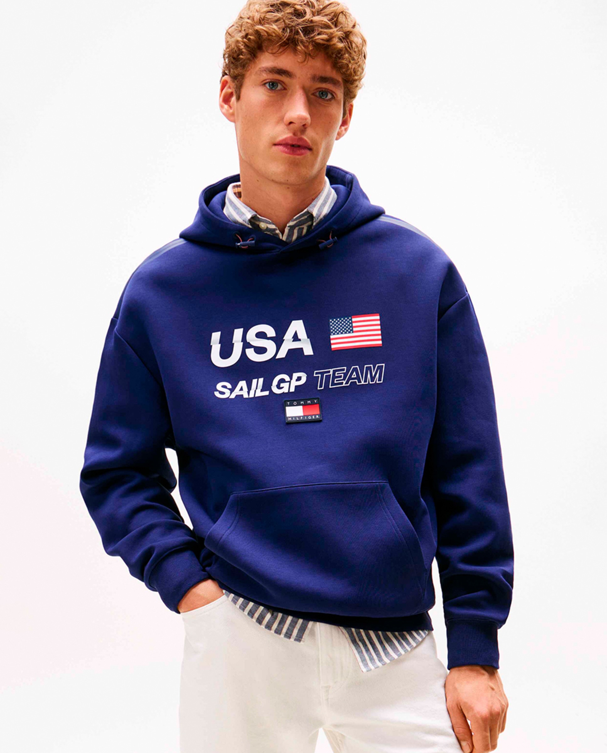 Sweatshirt com Capuz e sem Fecho de Correr Azul-marinho-1
