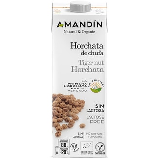 horchata de chufa ecológica, sin gluten, sin lactosa y vegana envase 1 l - Amandin