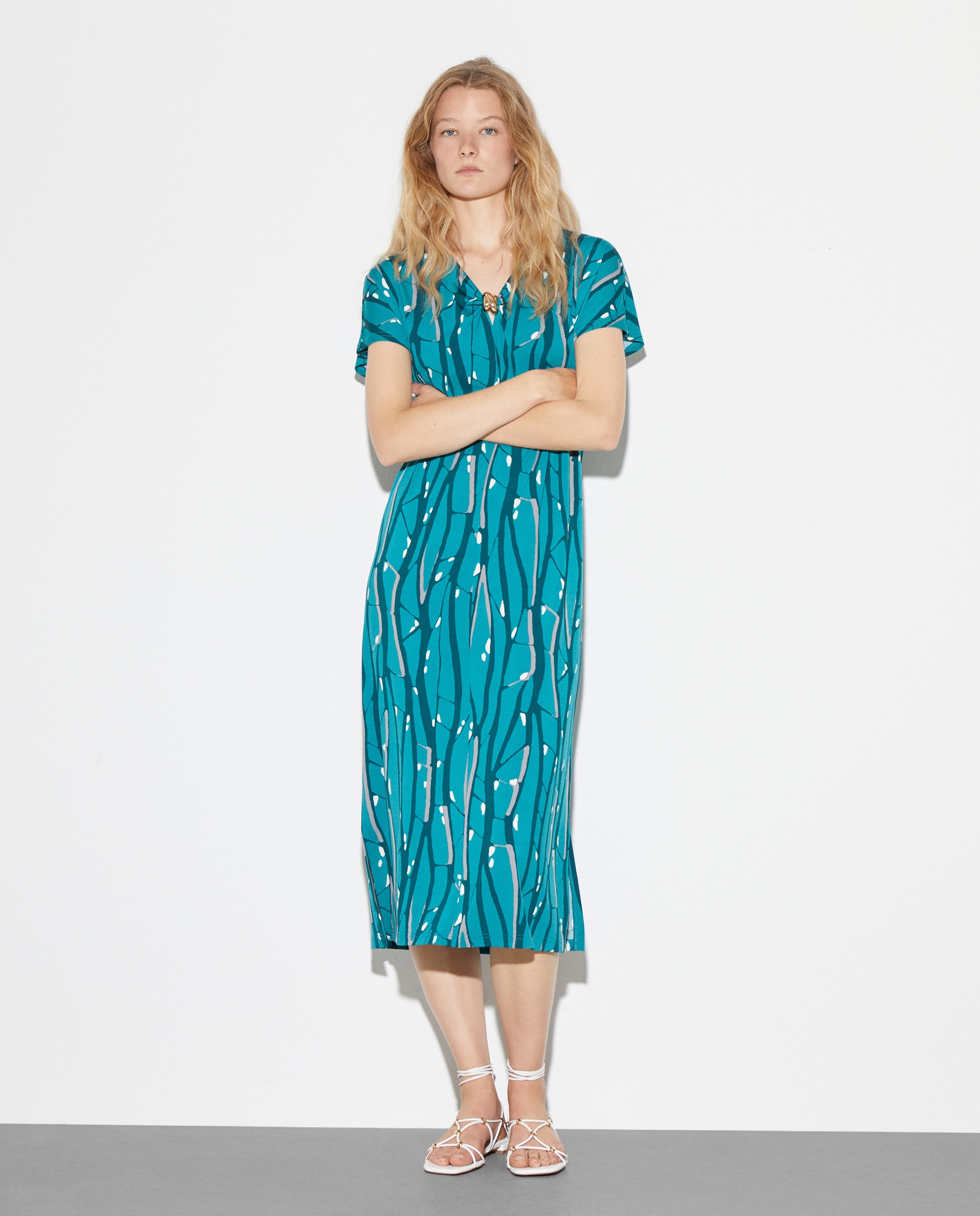 Vestido de Malha com Nó no Peito Verde-2
