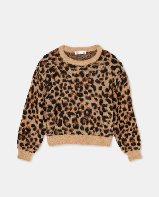 Imagem 0 de Camisola de Malha com Pelo e Intársia de Leopardo