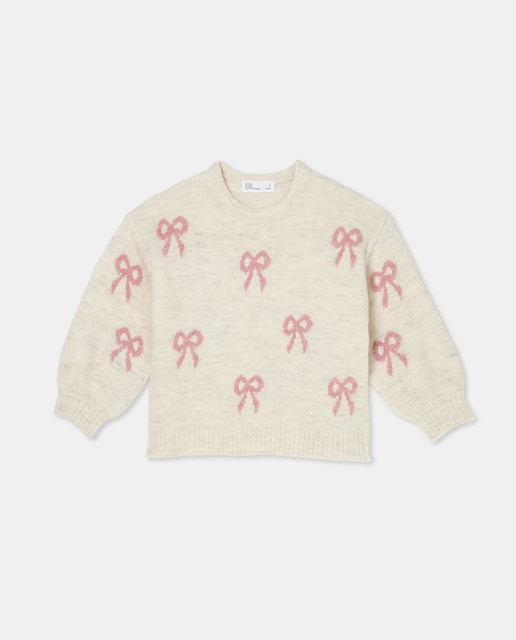 Imagem 0 de Camisola de Malha com Decote Redondo e Intársia Floral em Fila