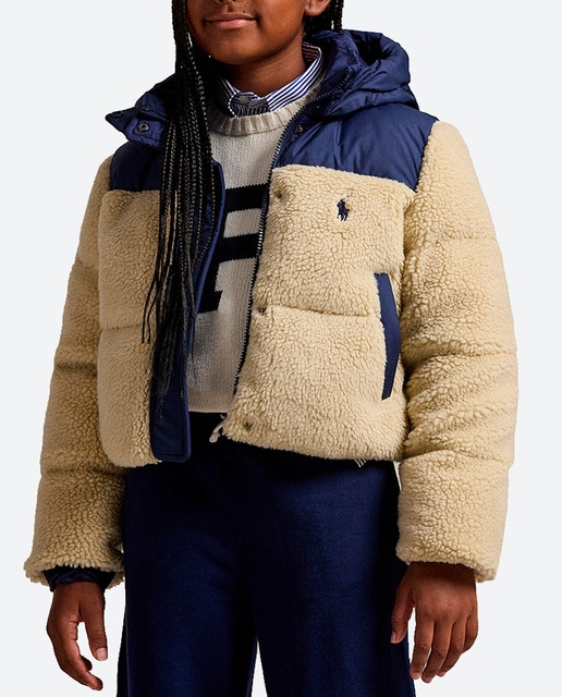 Imagen 0 de Plumífero de niña con borreguillo exterior y capucha