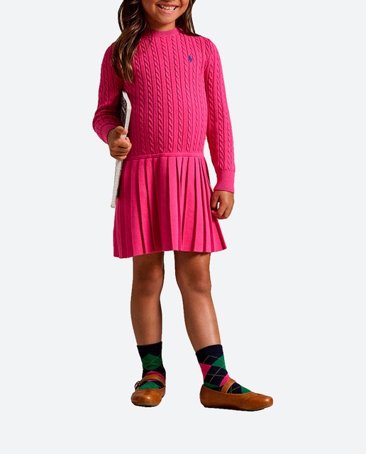 Imagen 0 de Vestido de niña de punto de ochos en fucsia