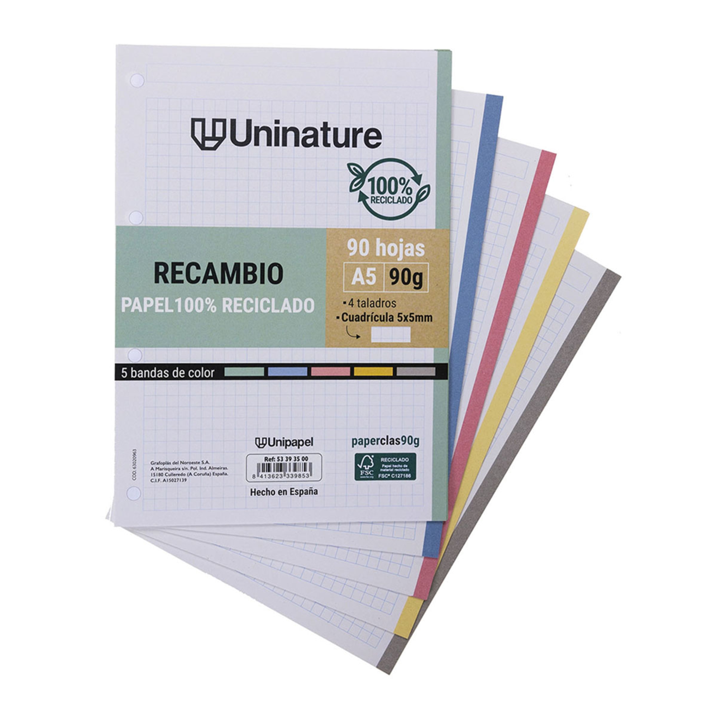 Recambio  A5 cuadrícula 5x5  Uninature Grafoplás 1