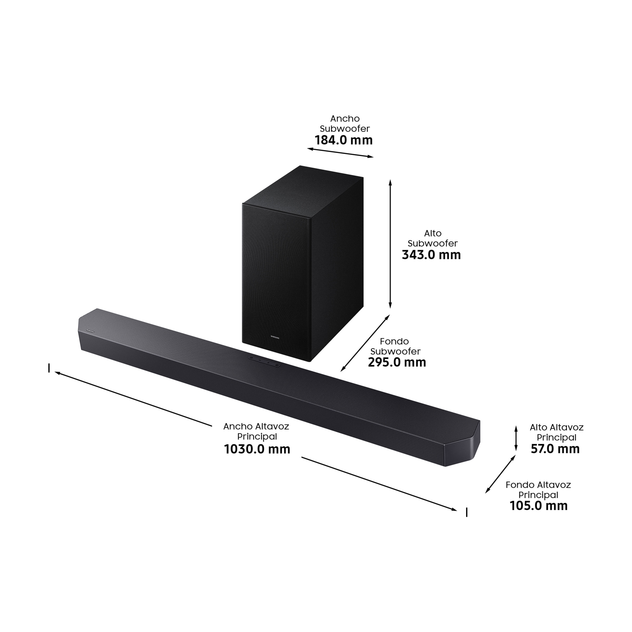 Barra de sonido Samsung 2025 HW-Q600F, Dolby Atmos y DTS: X, Q-Symphony, 3.1.2 con 9 altavoces, 380W, Subwoofer inalámbrico 6,5" 160W Negro titanium-6