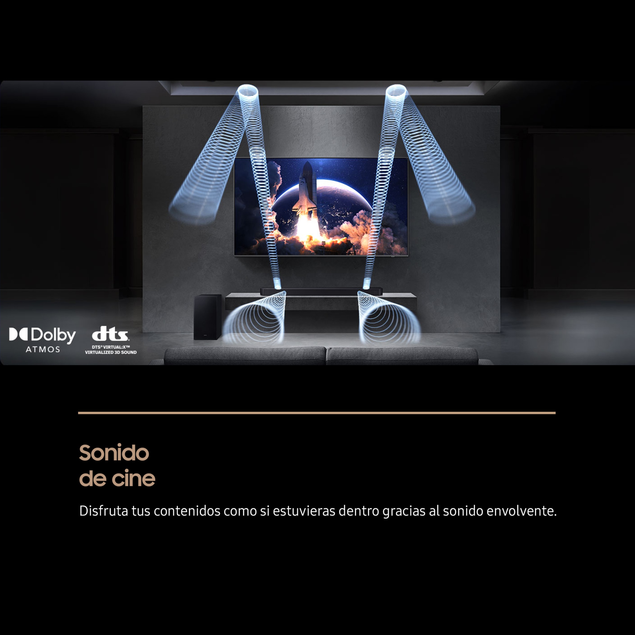 Barra de sonido Samsung 2025 HW-Q600F, Dolby Atmos y DTS: X, Q-Symphony, 3.1.2 con 9 altavoces, 380W, Subwoofer inalámbrico 6,5" 160W Negro titanium-2