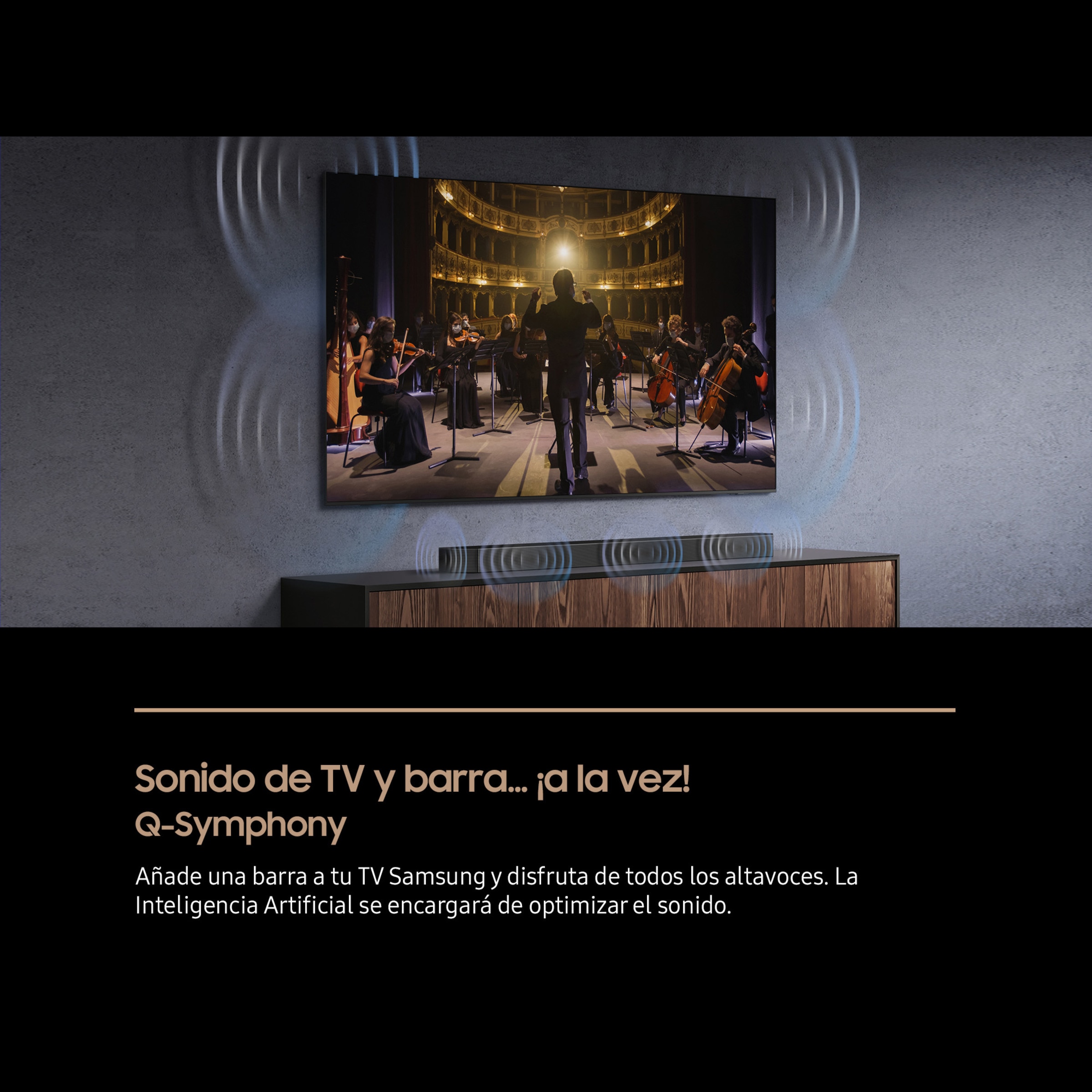 Barra de sonido Samsung HW-B750F, Dolby 5.1 y DTS Virtual:X, DTS 5.1 con 6 altavoces, Q-Symphony, 400W, Subwoofer inalámbrico 6.5" 250W Negro-2