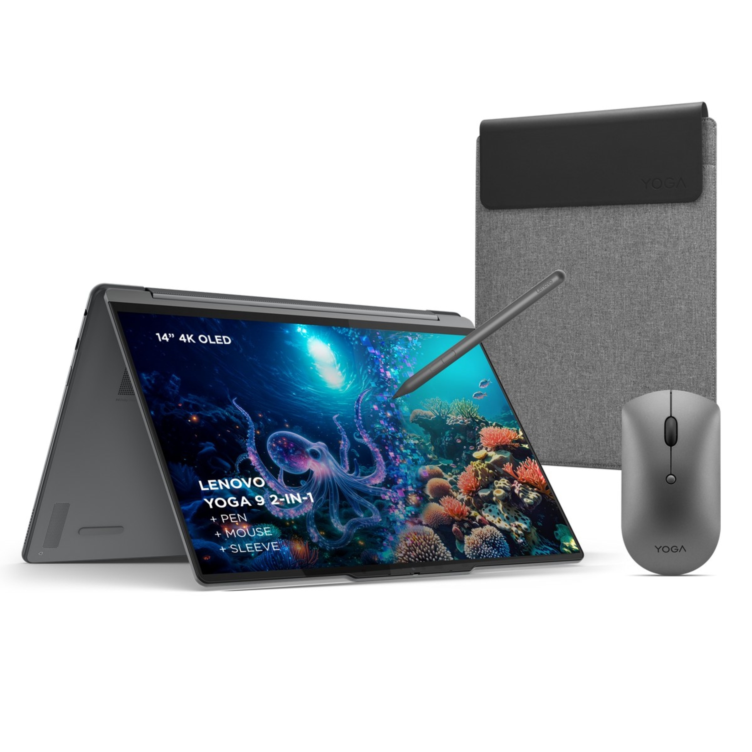 Computador Portátil 2 em 1 Lenovo C+ YOGA 9 2-IN-1 14ILL10-507 14", 4K OLED, U7-258V, RAM 32 GB, 1TB, ARC, W11H - Cinzento + PEN + MOUSE + SLEEVE AURA 1