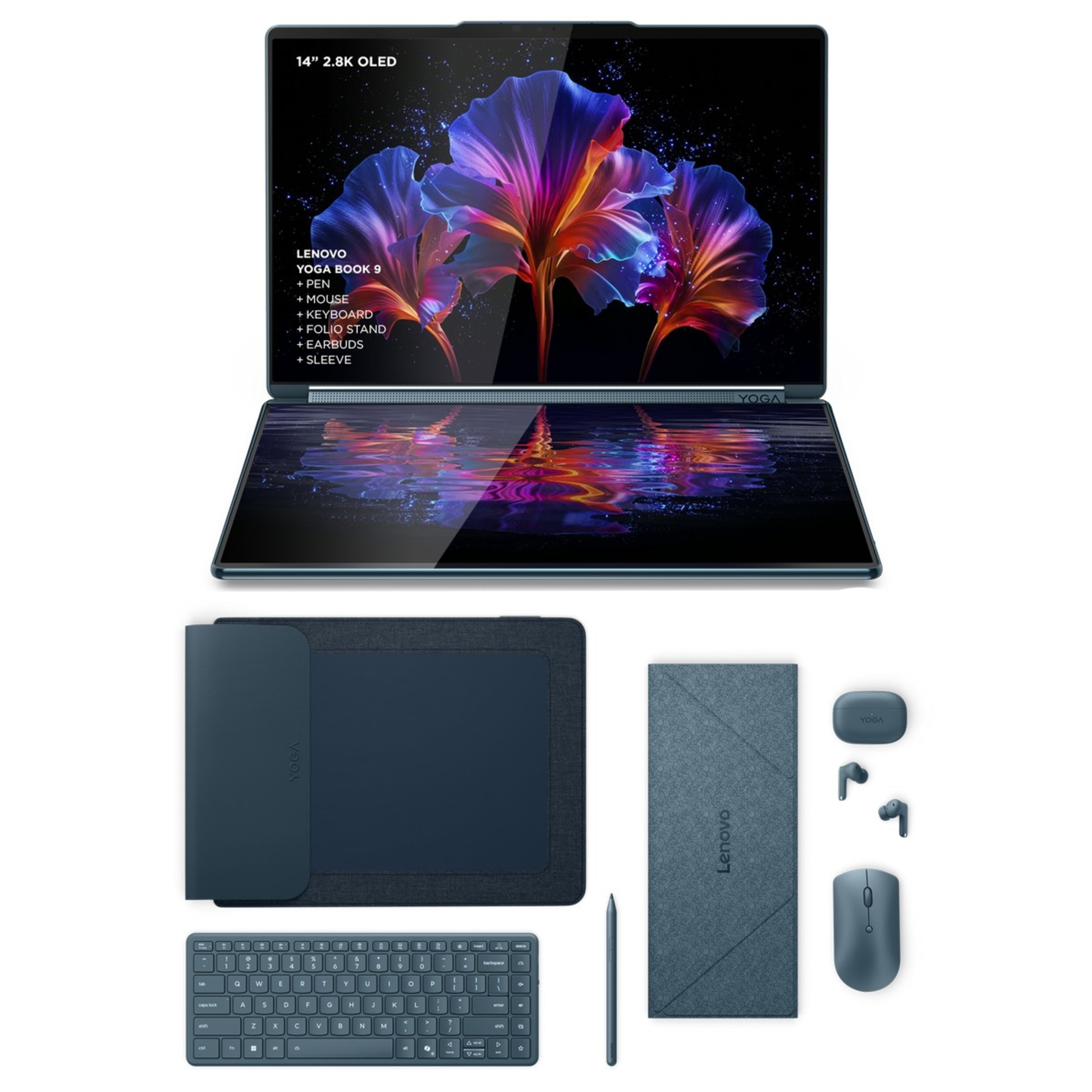 Computador Portátil Lenovo Yoga Book 9 14IAH10-058 2x 14" Touch Ultra 7 255H, RAM 32GB, SSD 1TB, Intel Graphics, W11 Home Azul + Teclado + Rato + Pen 1