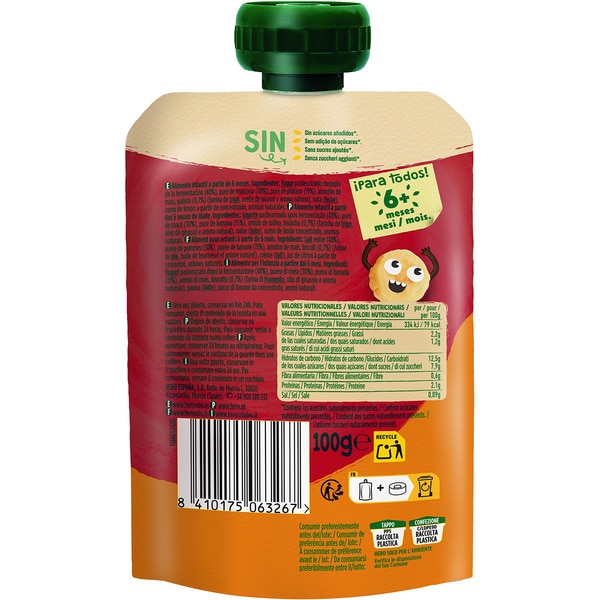Joghurtbeutel mit Frucht und Cookies ab 12 Monate 100 g 0% Zuckerzusatz