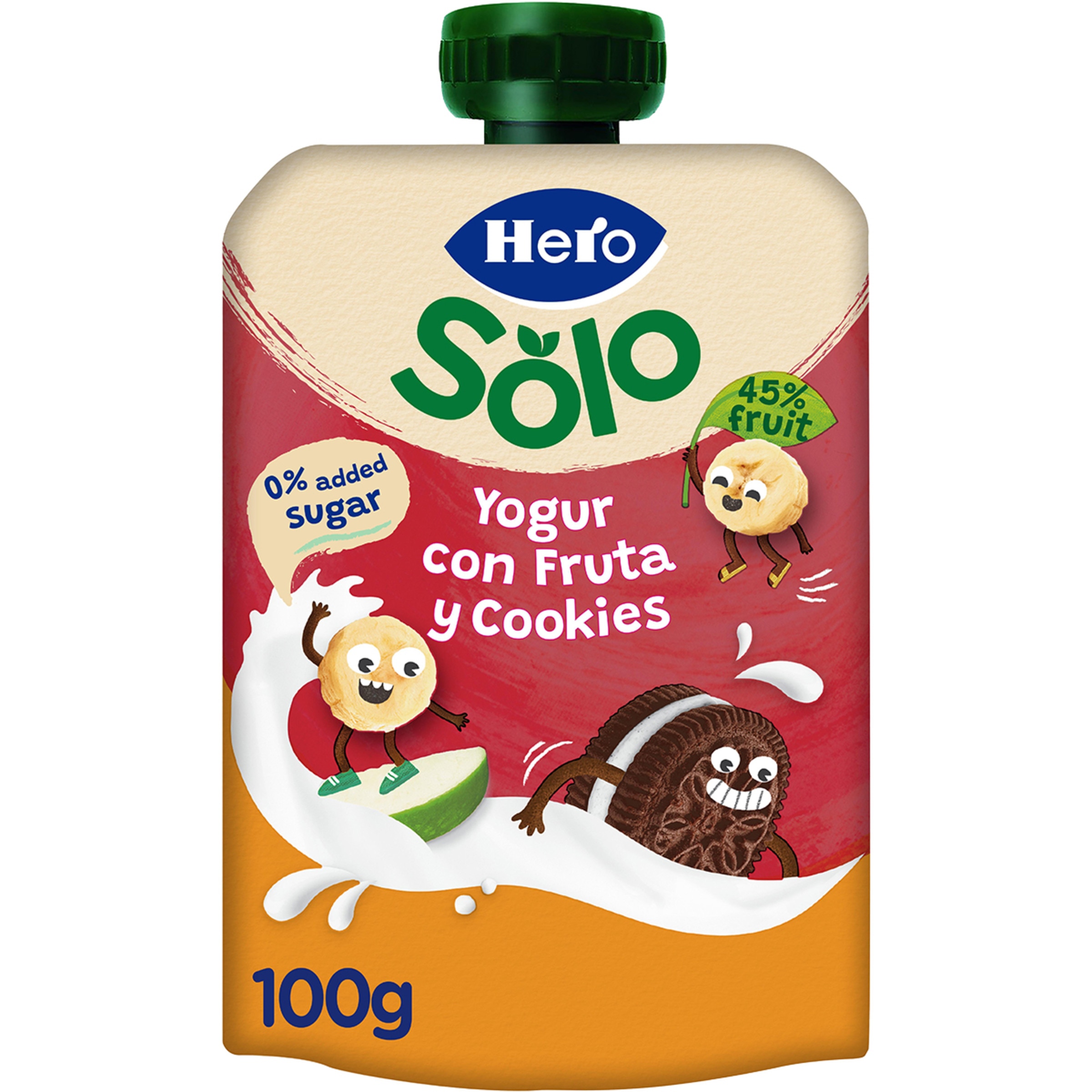 bolsita de yogur con fruta y cookies desde 12 meses 100 g 0% azúcares añadidos