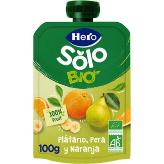 bolsita de plátano, pera y naranja ecológica sin gluten desde 4 meses 100 g - Hero Solo