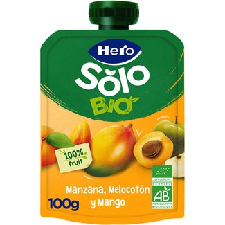 bolsita de manzana, melocotón y mango ecológica desde 4 meses 100 g - Hero Solo