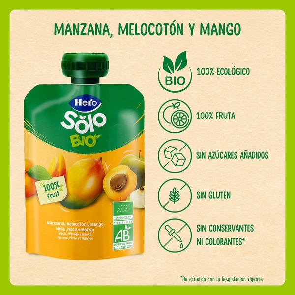 Beutel mit Apfel, Pfirsich und Mango ökologisch, ab 4 Monaten 100 g