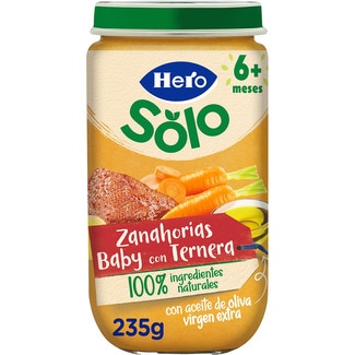 tarrito de zanahorias baby con ternera sin gluten desde 6 meses envase 235 g - Hero Solo