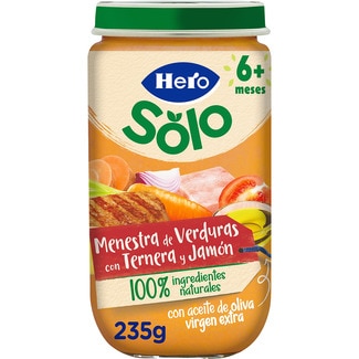 tarrito de menestra de verduras con ternera y jamón sin gluten desde 6 meses envase 235 g - Hero Solo
