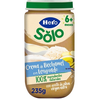 tarrito de crema de bechamel con lenguado sin gluten desde 6 meses envase 235 g - Hero Solo