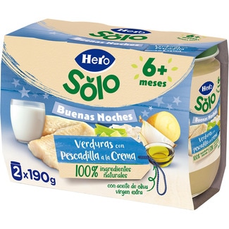 Buenas Noches tarritos de verdura con pescadilla a la crema desde 6 meses pack 2 envases 190 g sin gluten - Hero Solo