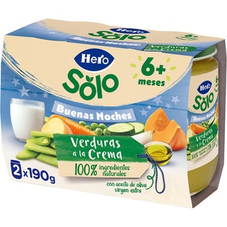Buenas Noches tarrito de verduras a la crema sin gluten desde 6 meses pack 2 envase 190 g - Hero Solo