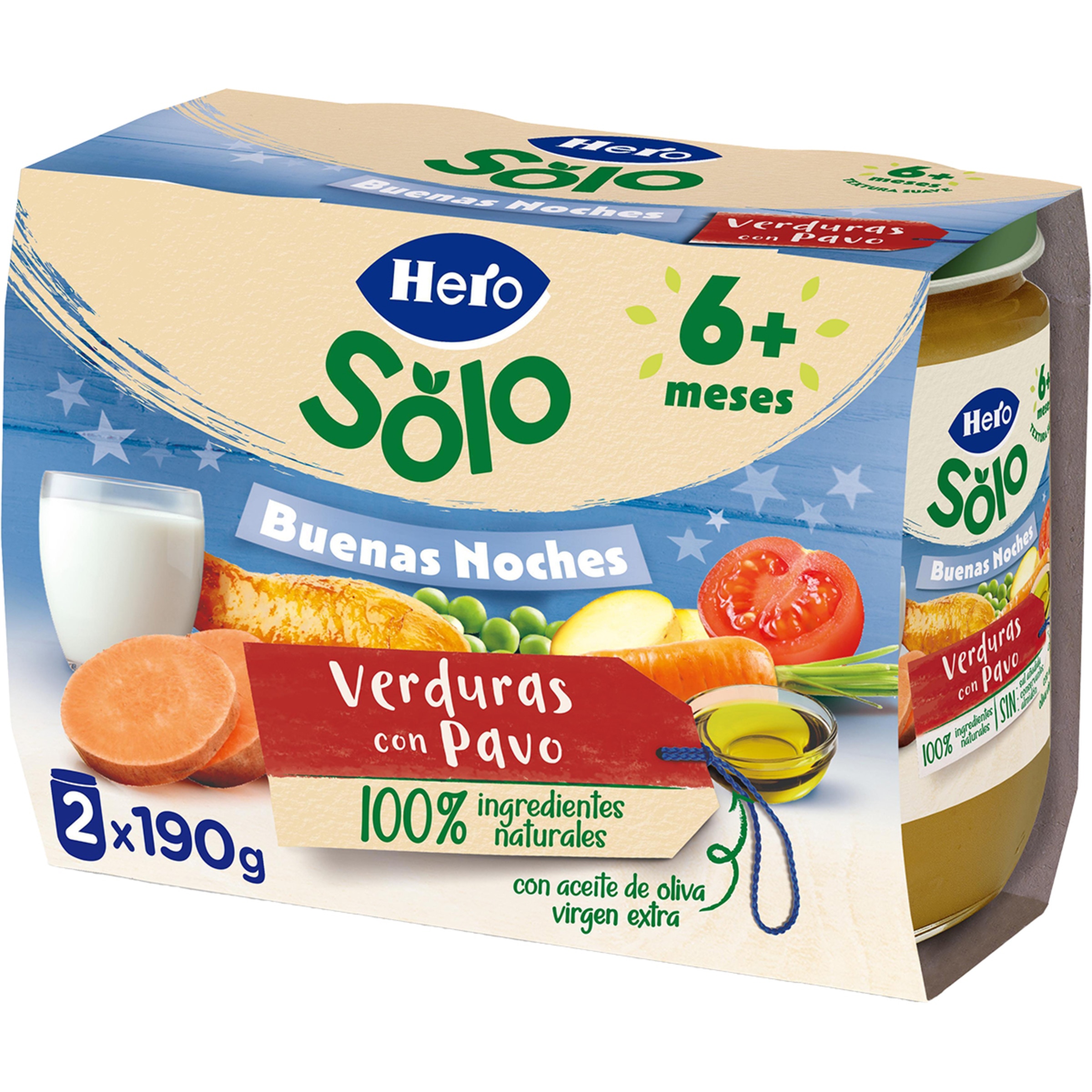 Buenas Noches tarritos de verduras con pavo sin gluten desde 6 meses pack 2 envases 190 g
