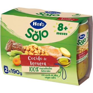 tarritos de cocido de ternera sin gluten desde 8 meses pack 2 envases 190 g - Hero Solo