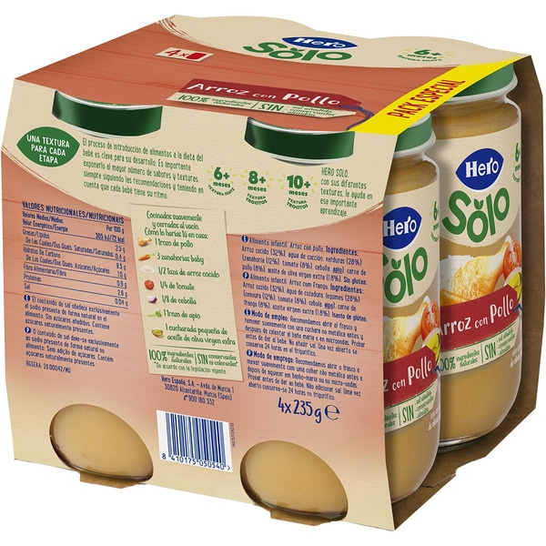 Babyfertiggericht mit Reis und Huhn glutenfrei ab 6 Monaten 4er-Pack Verpackungen 235 g