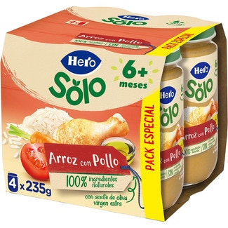 tarritos de arroz con pollo sin gluten desde 6 meses pack 4 envases 235 g - Hero Solo