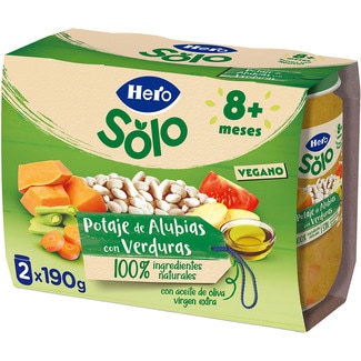 tarrito de potaje de alubias y verduras vegano desde 8 meses vegano envase 380 g - Hero Solo