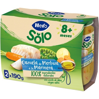 tarritos de cazuela de merluza a la marinera desde 8 meses pack 2 envases 190 g - Hero Solo