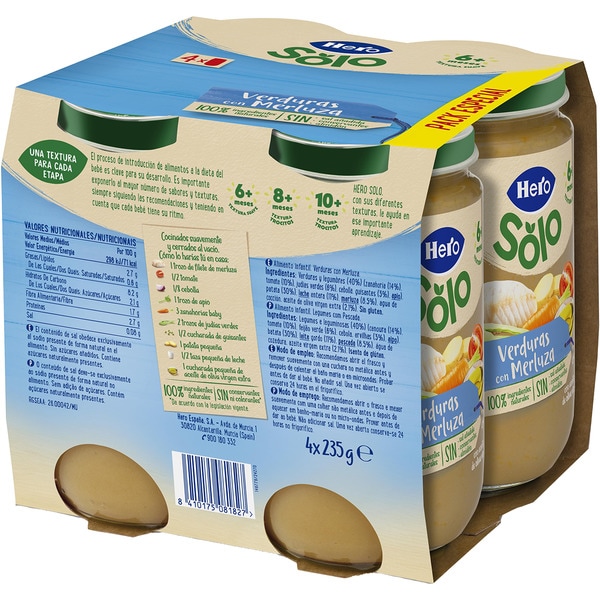 Gläschen mit Gemüse und Seehecht ab dem 6. Monat 4er-Pack Verpackungen 235 g