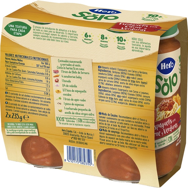 Gläschen mit Spaghetti, Fleisch und Gemüse zum Kauen ab dem 10. Monat 2er-Pack Verpackungen 235 g