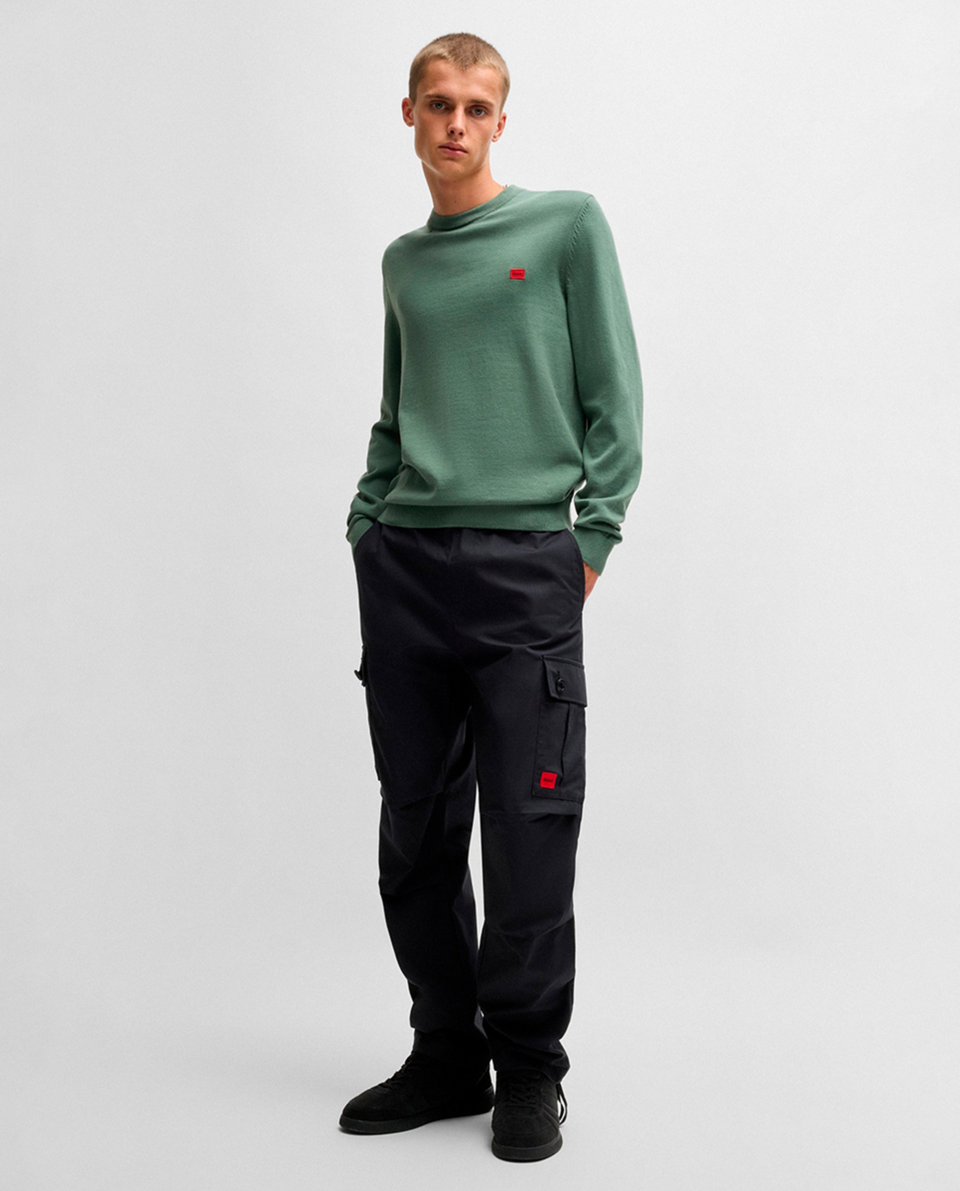Camisola de Malha de Algodão com Etiqueta com Logótipo - Vermelho Verde-5