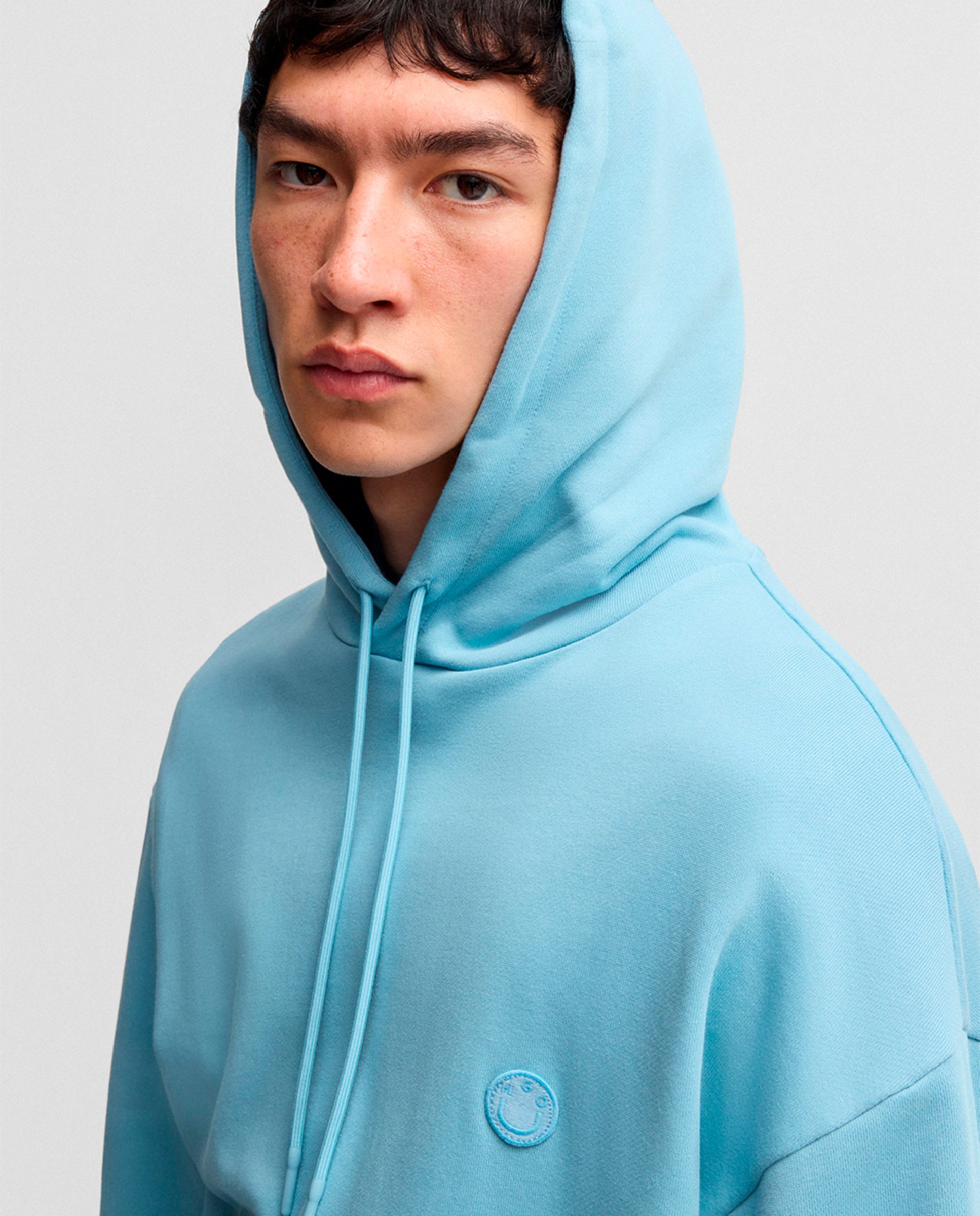 Sweatshirt com Capuz em Felpa de Algodão com Logótipo Happy Azul-3