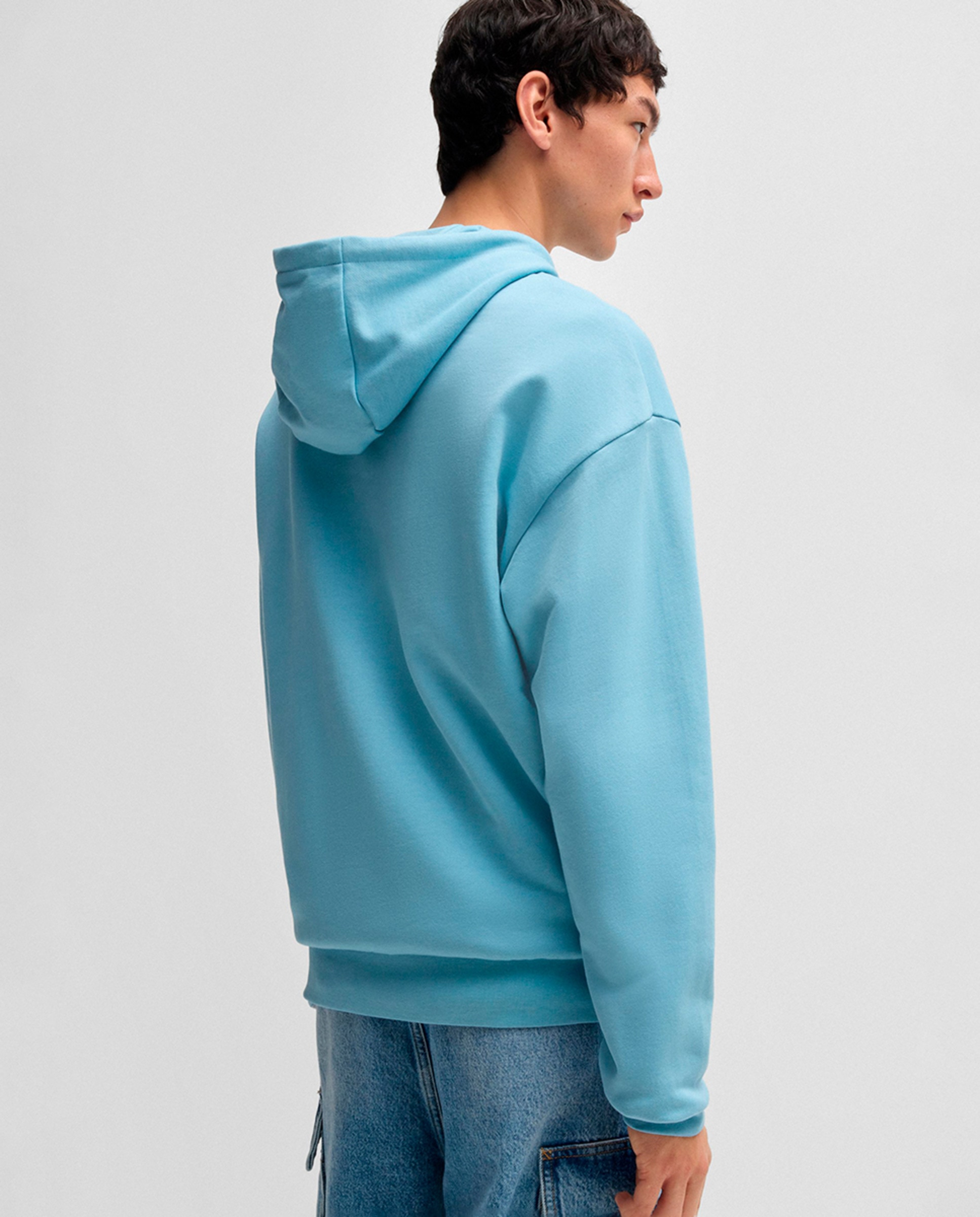 Sweatshirt com Capuz em Felpa de Algodão com Logótipo Happy Azul-2