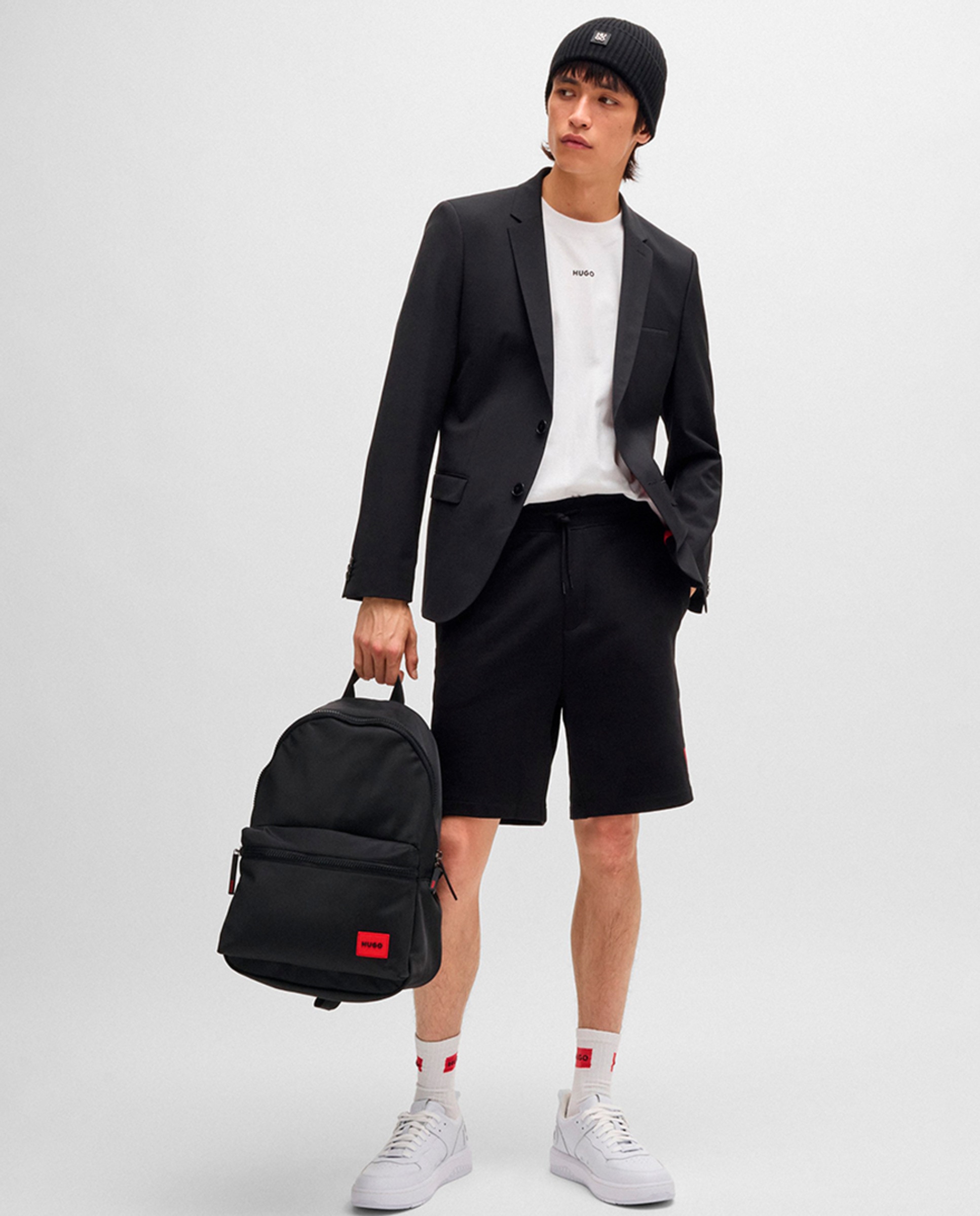 Mochila em Tecido Mate com Etiqueta com Logótipo - Vermelho Preto-9