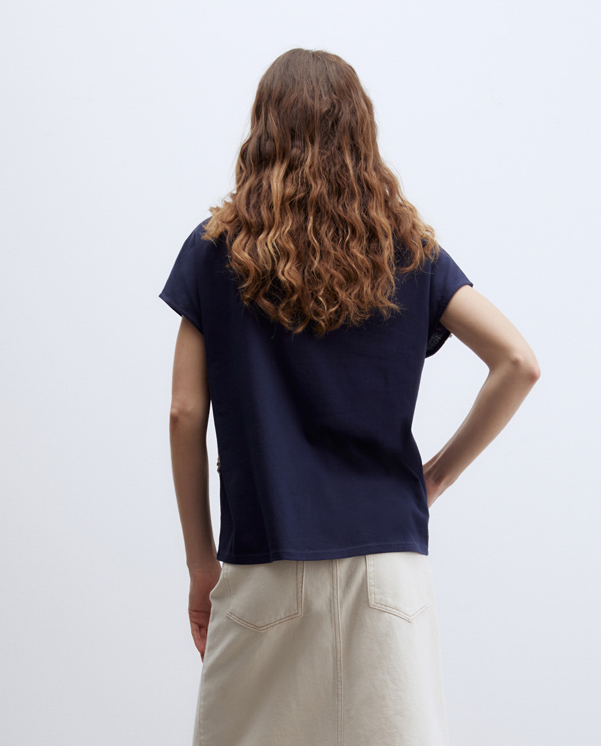 T-shirt com Adorno de Lantejoula Azul-marinho-2