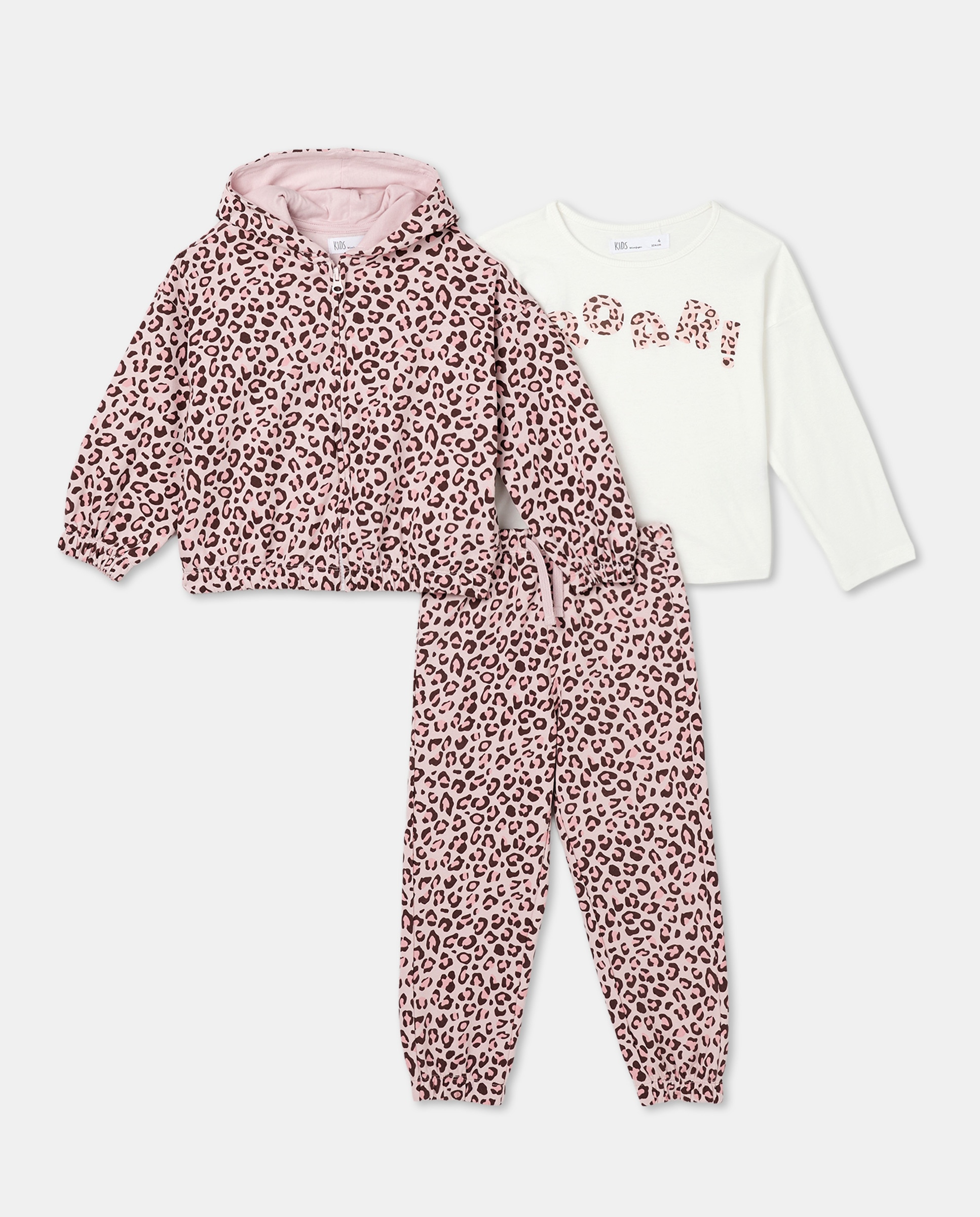 Conjunto com Sweatshirt Aberta e Calças com Animal Print Rosa-1