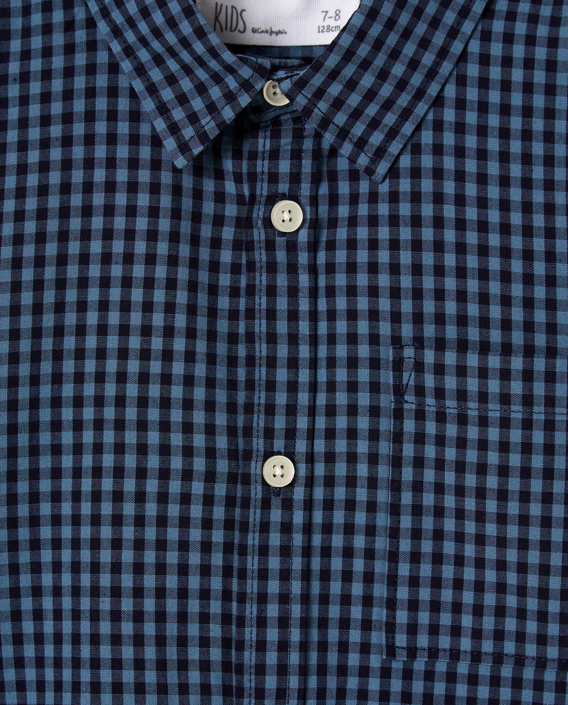 Camisa de Popelina aos Quadrados com Manga Comprida Azul-2