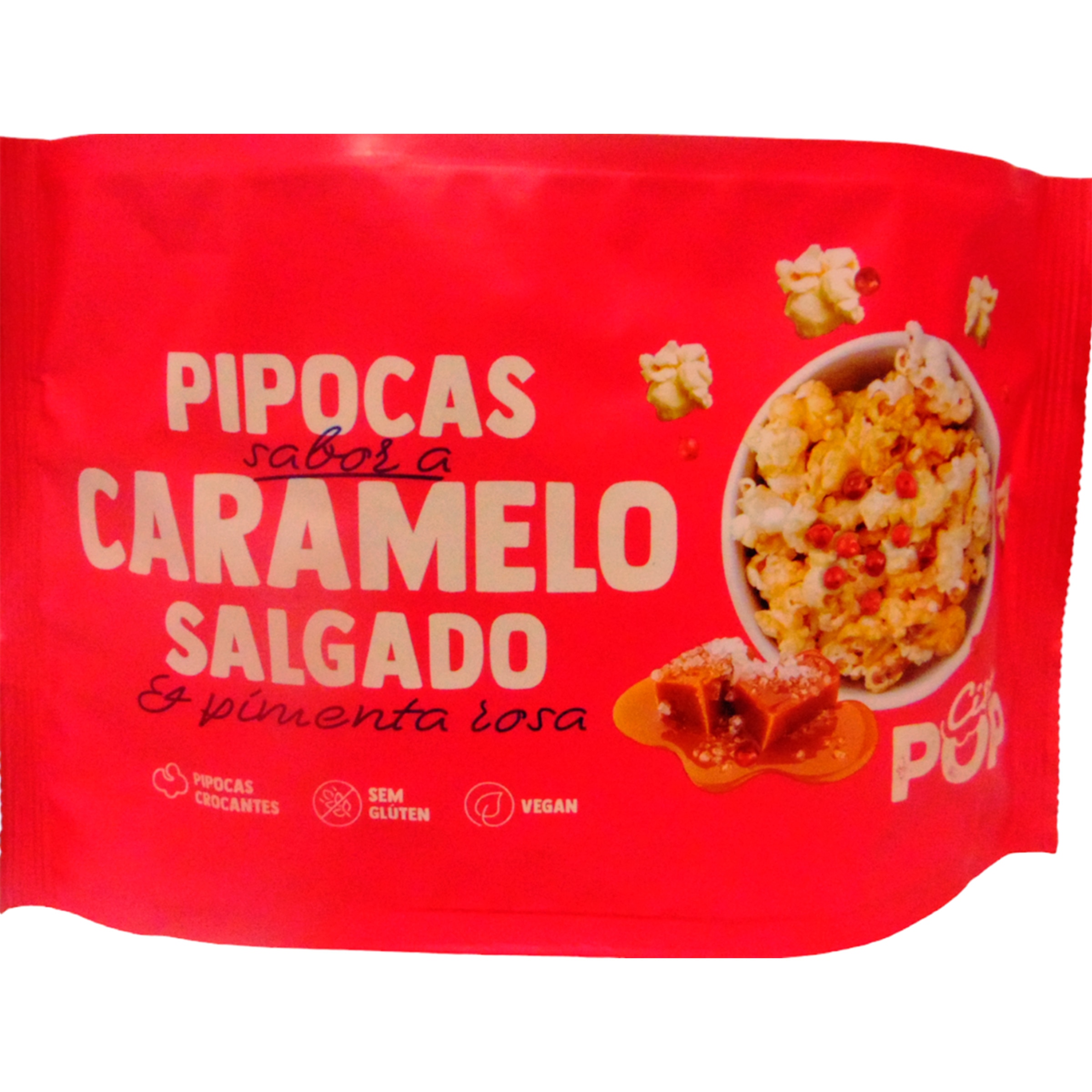 Pipocas de Caramelo e Pimenta Rosa embalagem 100 g