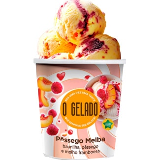 Gelado de Baunilha e Pêssego com Creme de Framboesa copo 460 ml - O Gelado