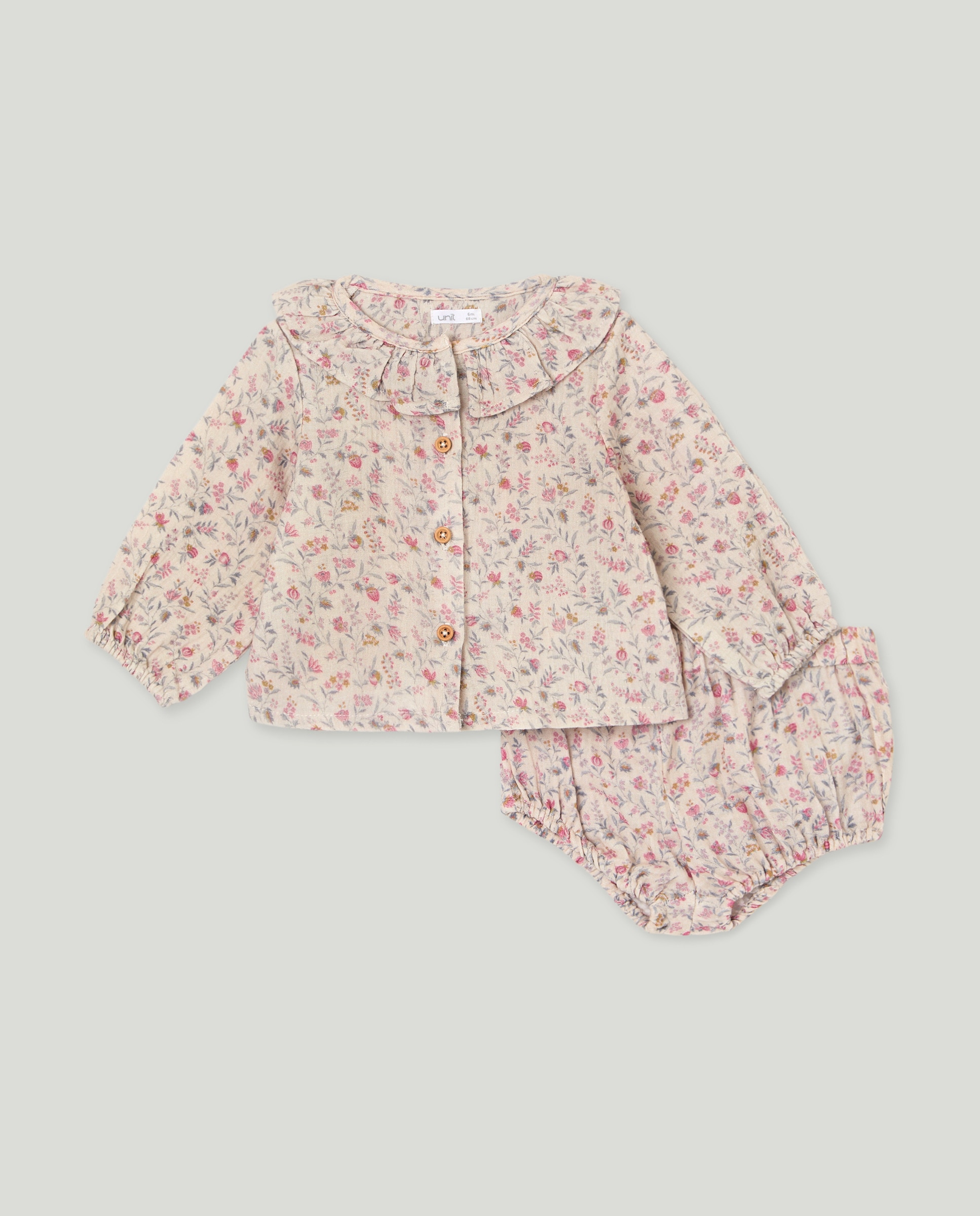 Conjunto recién nacido flores gasa 130 Marfil-1