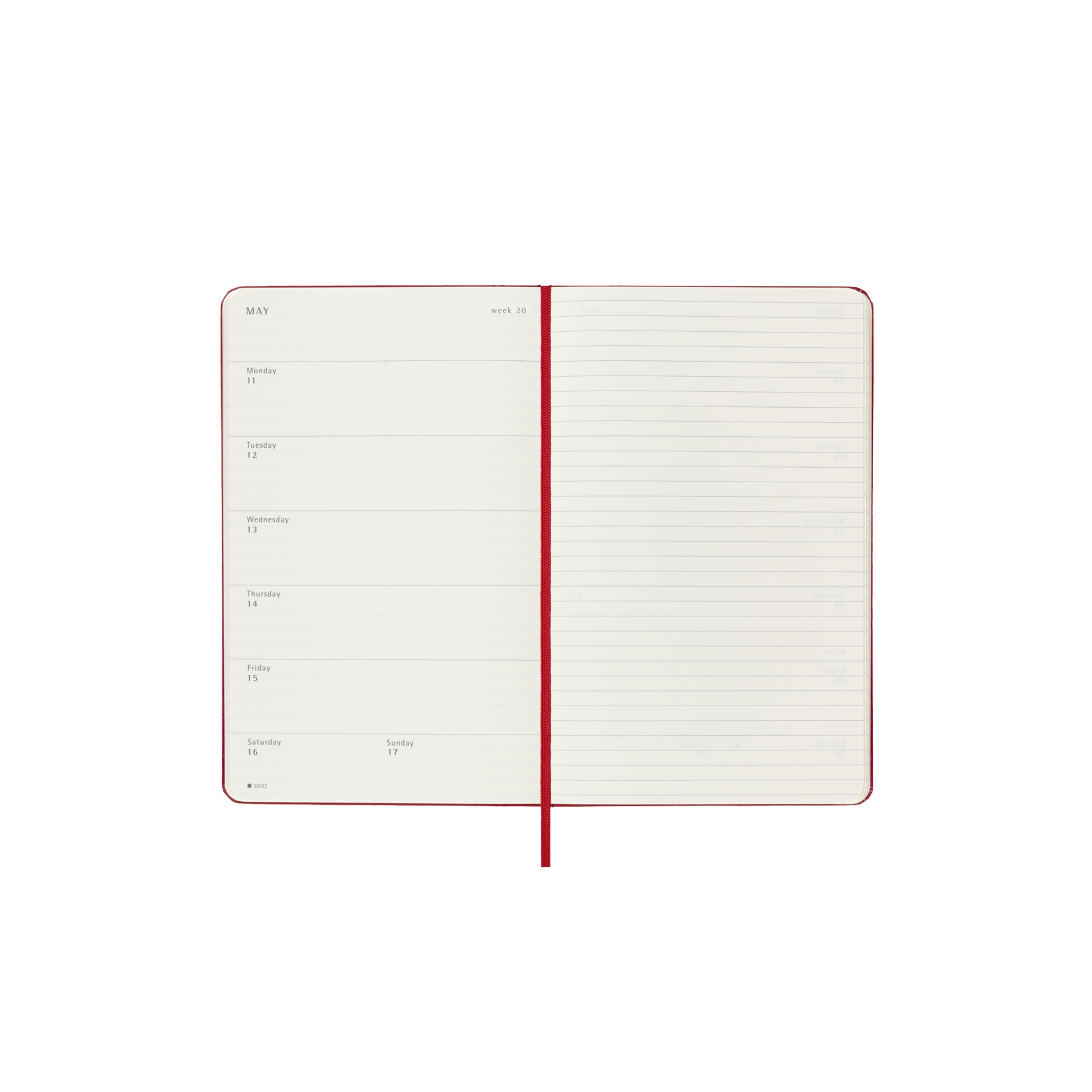 Agenda large de julho 2025 a dezembro 2026  semana vista capa dura Moleskine vermelho em inglês Vermelho-4