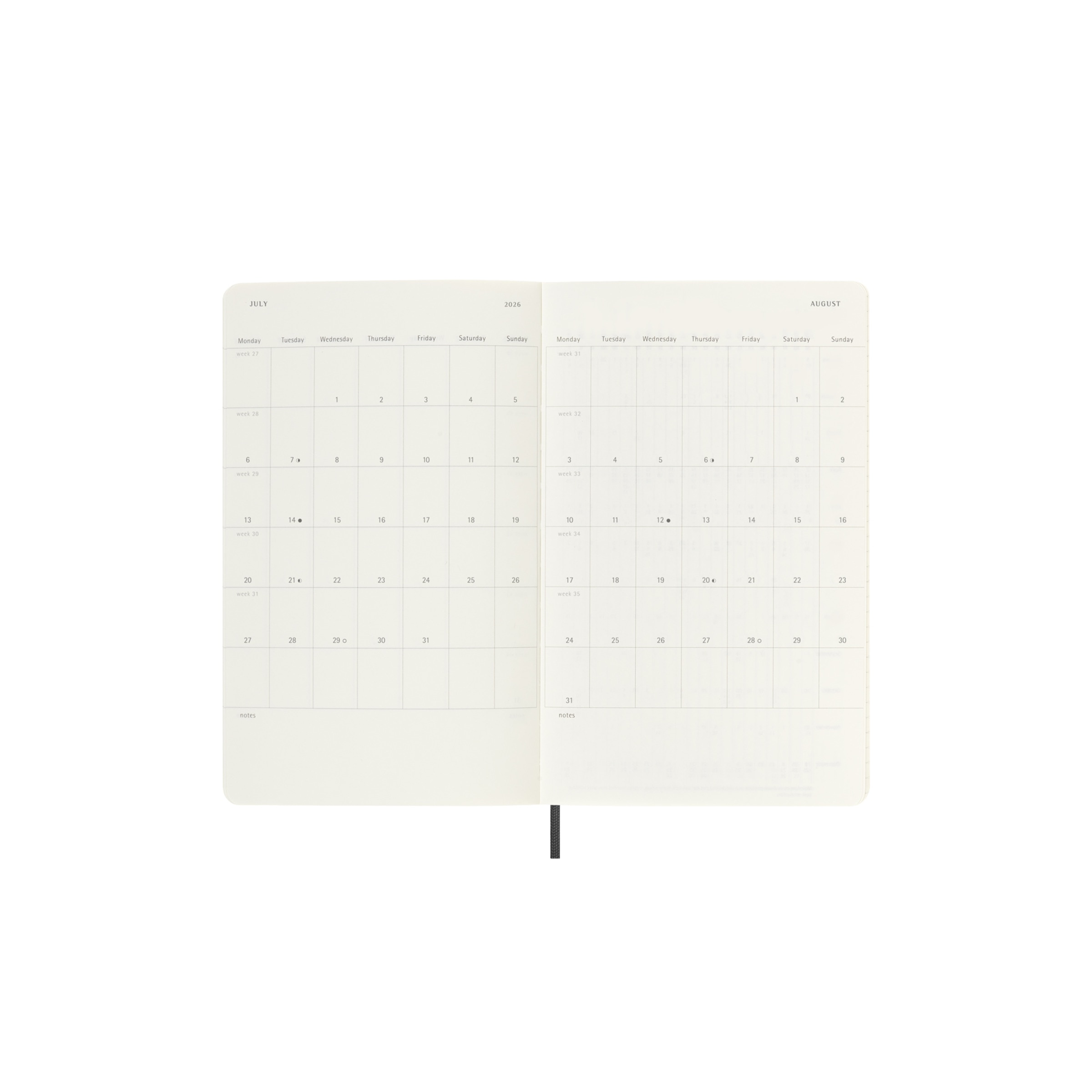 Agenda large de julho 2025 a dezembro 2026  semana vista capa mole Moleskine preto em inglês Preto-5