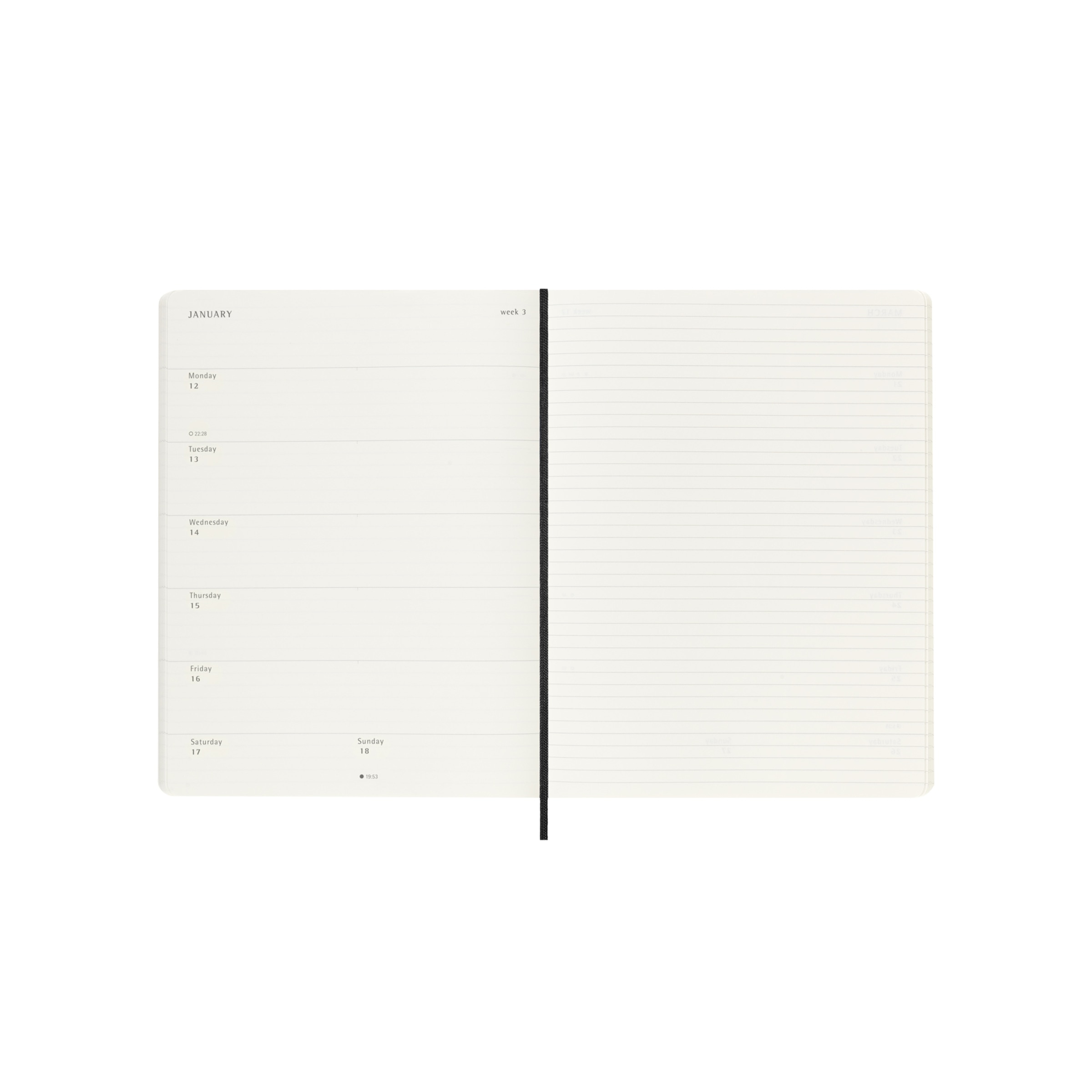 Agenda extralarge de julho 2025 a dezembro 2026  semana vista capa mole Moleskine preto em inglês Preto-4