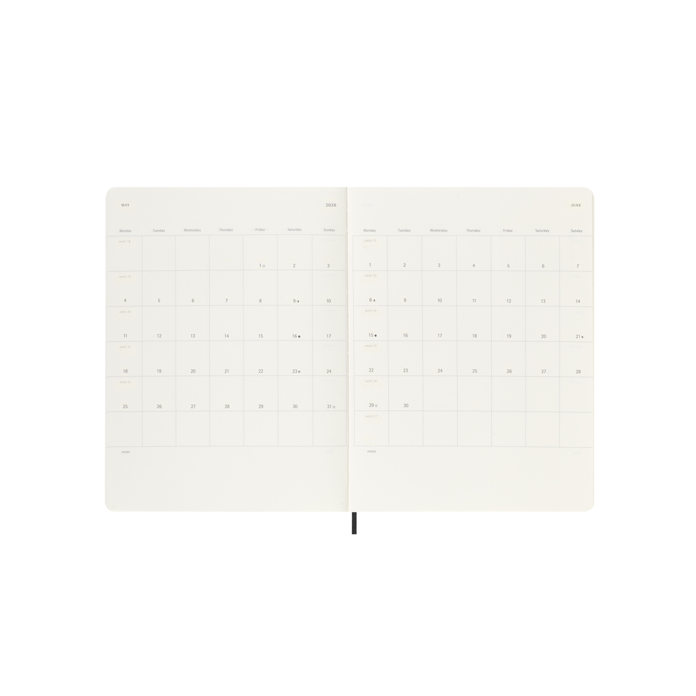 Agenda extralarge de julho 2025 a dezembro 2026  semana vista capa mole Moleskine preto em inglês Preto-5