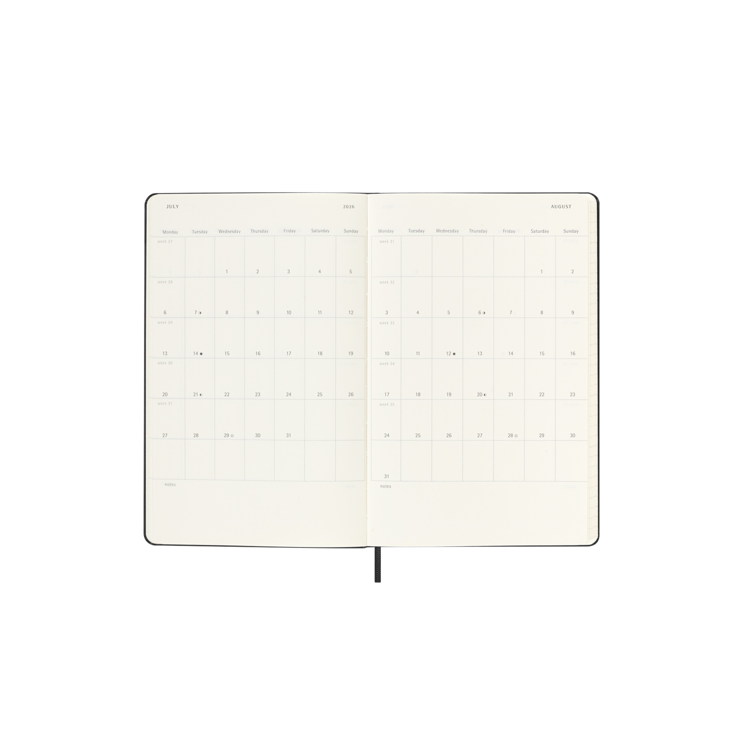 Agenda large de julho 2025 a dezembro 2026  semana vista horizontal capa dura Moleskine preto em inglês Preto-5