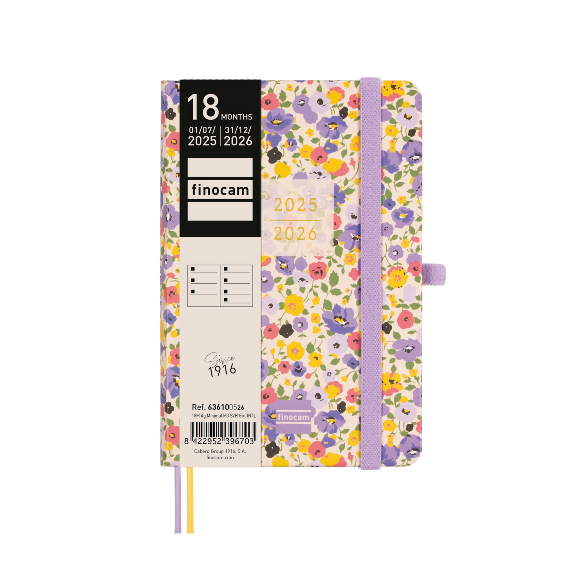 Agenda 18 meses julho 2025-dezembro 2026 Mínimal M3-100x150 mm vista semanal horizontal Girl Finocam internacional multilingue Multicolor-2