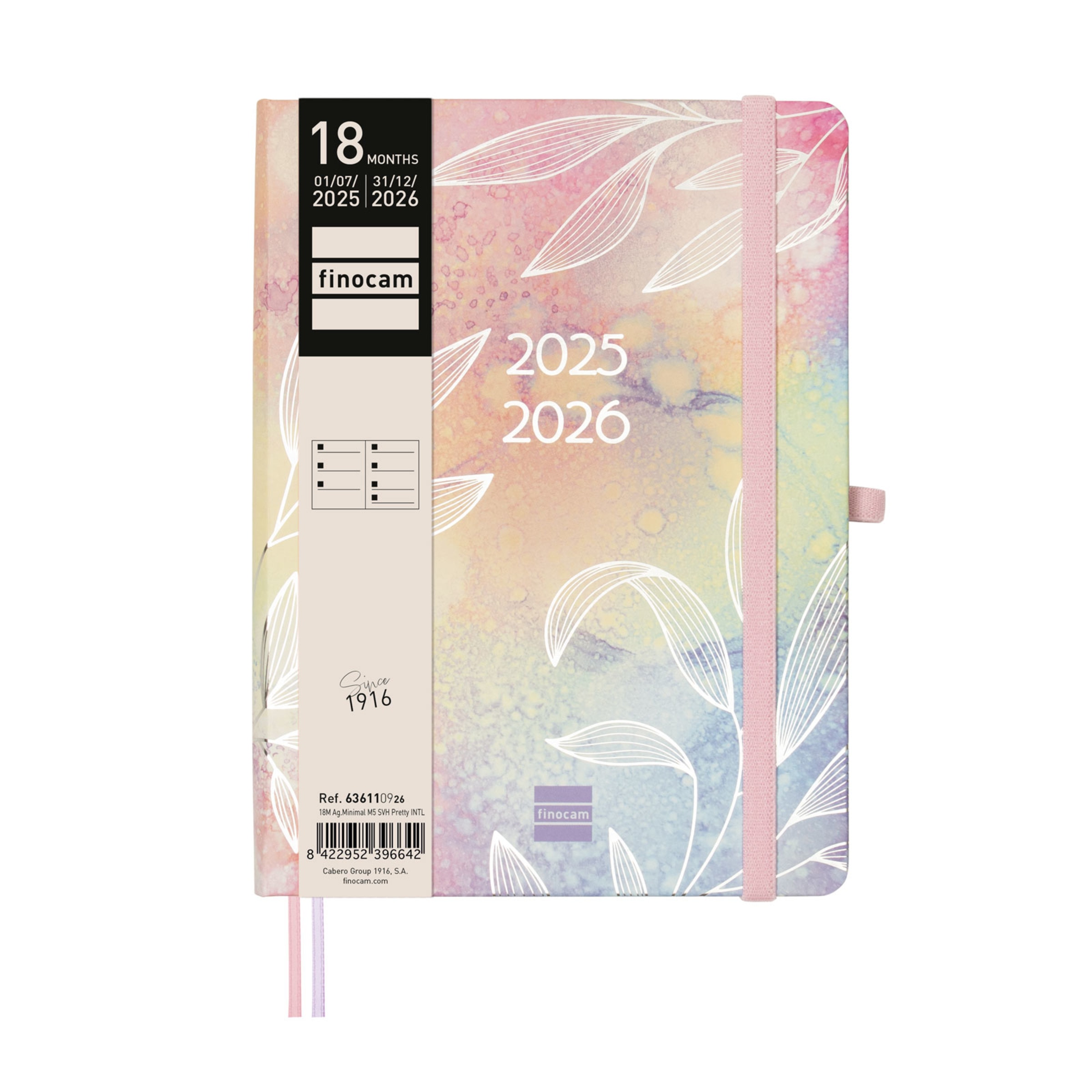 Agenda 18 meses julho 2025-dezembro 2026 Mínimal M5-140x190 mm vista semanal horizontal Pretty Finocam internacional multilingue Multicolor-2