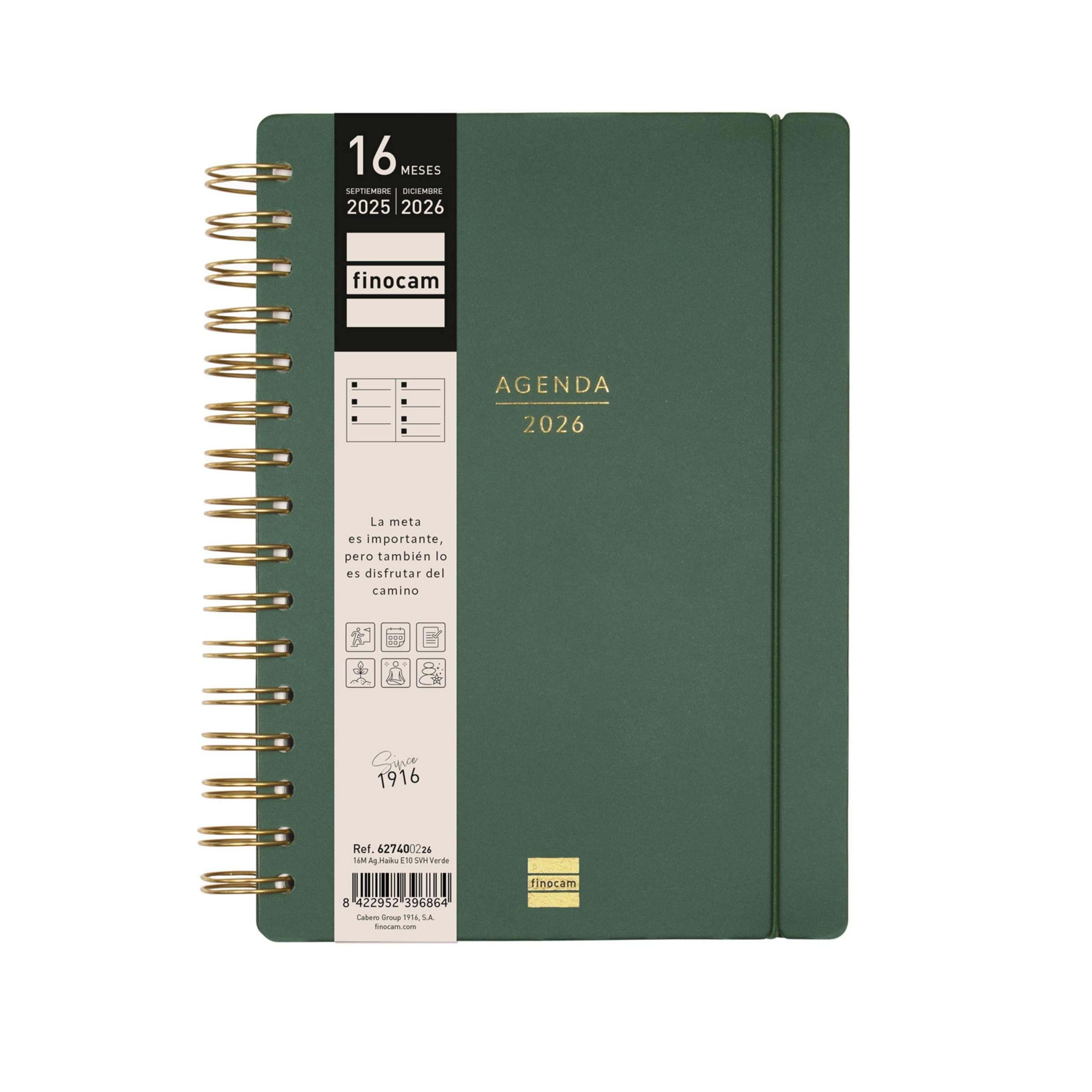 Agenda 16 meses septiembre 2025-diciembre 2026 Haiku E10-155x212 mm semana vista horizontal Finocam verde Verde-2